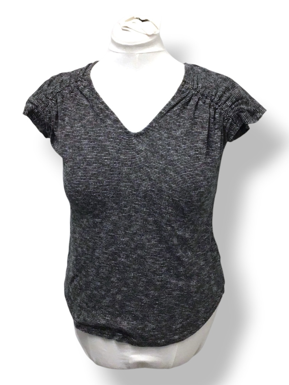 Juicy Couture Women’s Short Scrunched Sleeve V Neck Knit Top, Heather Gray, S